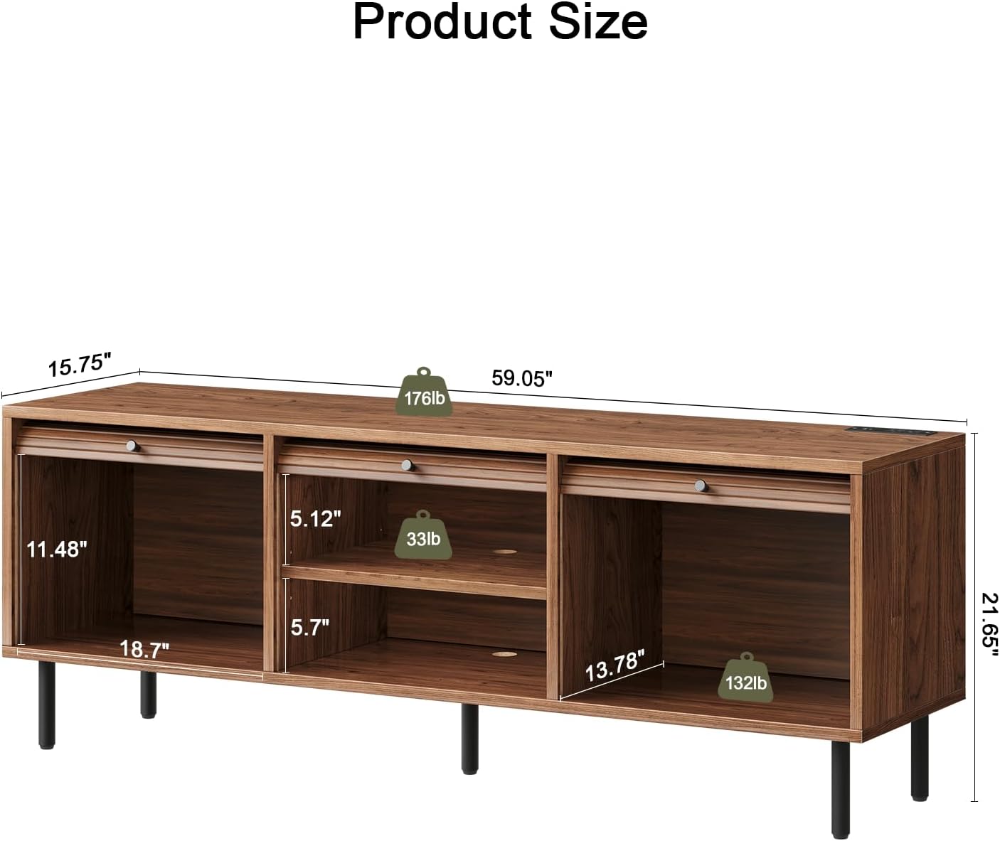 59 Inch TV Stand with Power Outlet for TVs up to 65 Inch, Entertainment Center with Storage