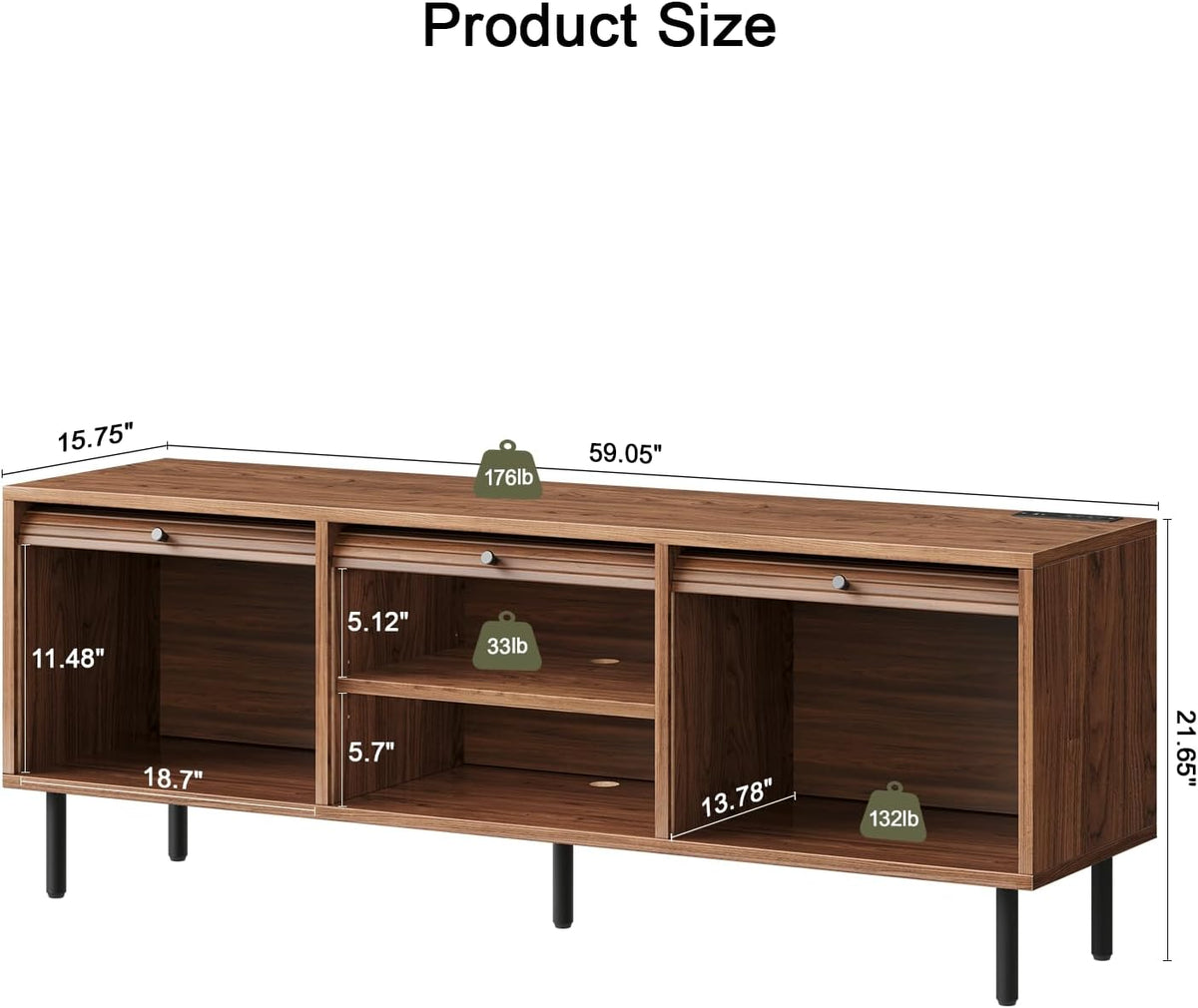 59 Inch TV Stand with Power Outlet for TVs up to 65 Inch, Entertainment Center with Storage