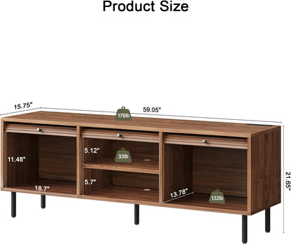 59 Inch TV Stand with Power Outlet for TVs up to 65 Inch, Entertainment Center with Storage