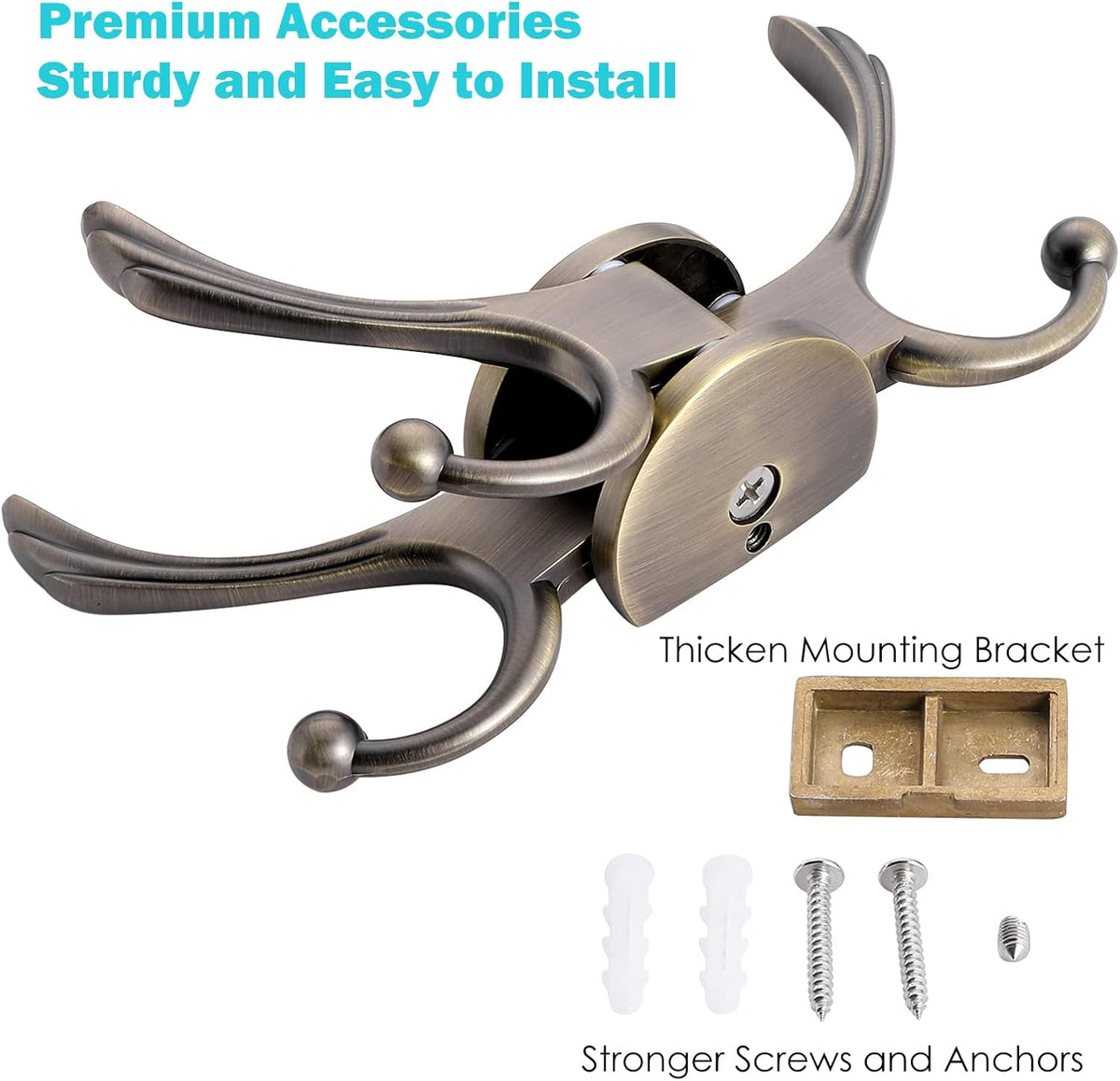 Swivel Coat Hook 2 Pack Heavy Duty Space Saving Towel Rope Hook Wall Mount Triple Swing Arms for RV