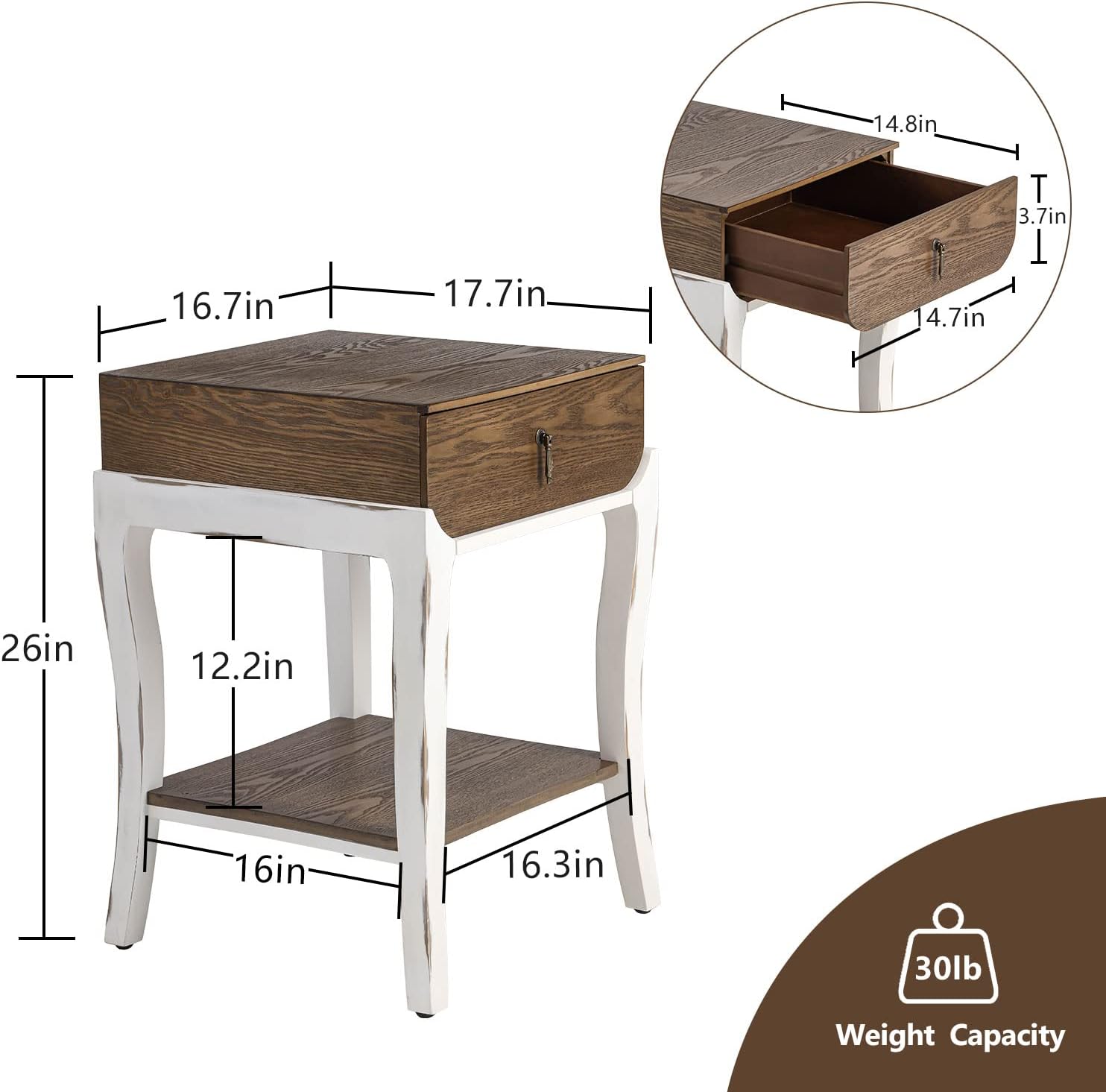 COSIEST Rustic Nightstand, 2-Tier Farmhouse Bedside Table, Wood Accent End Table with Storage