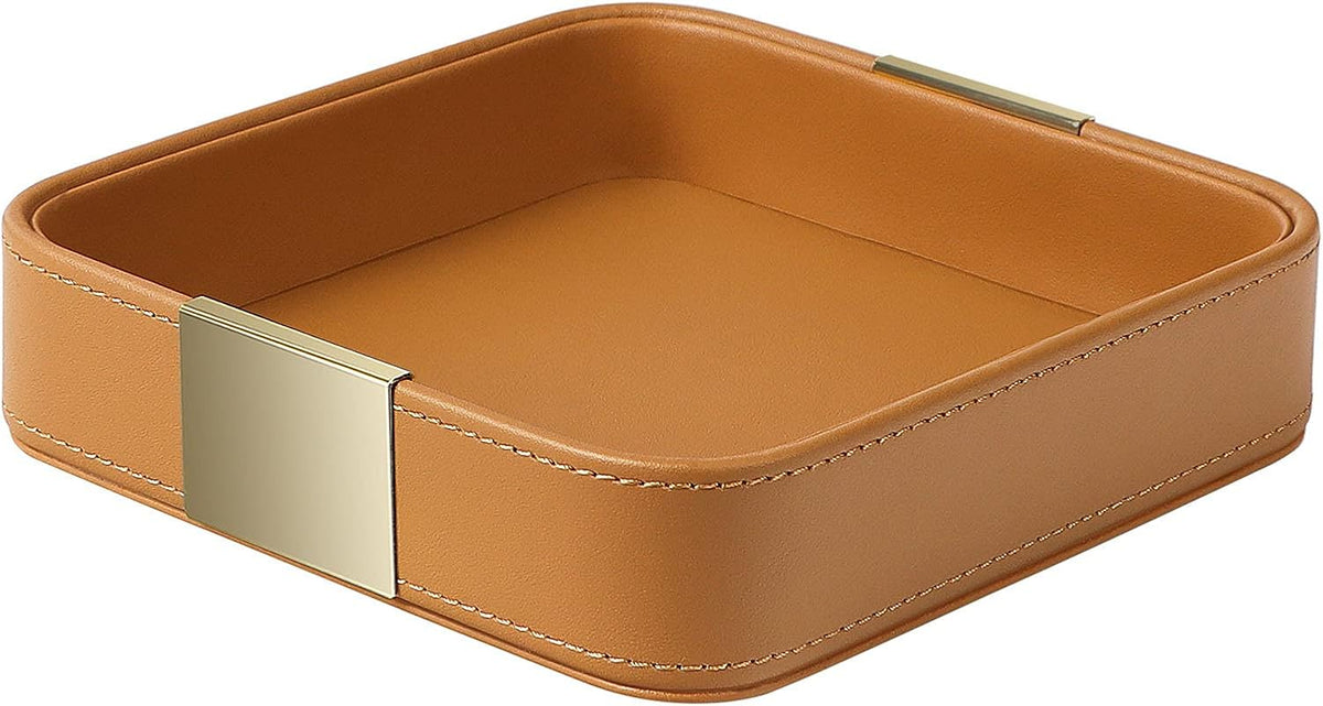 SANZIE Luxury Leather Desktop Storage Small Catchall Organizer Decorative Tray for Entryway Table
