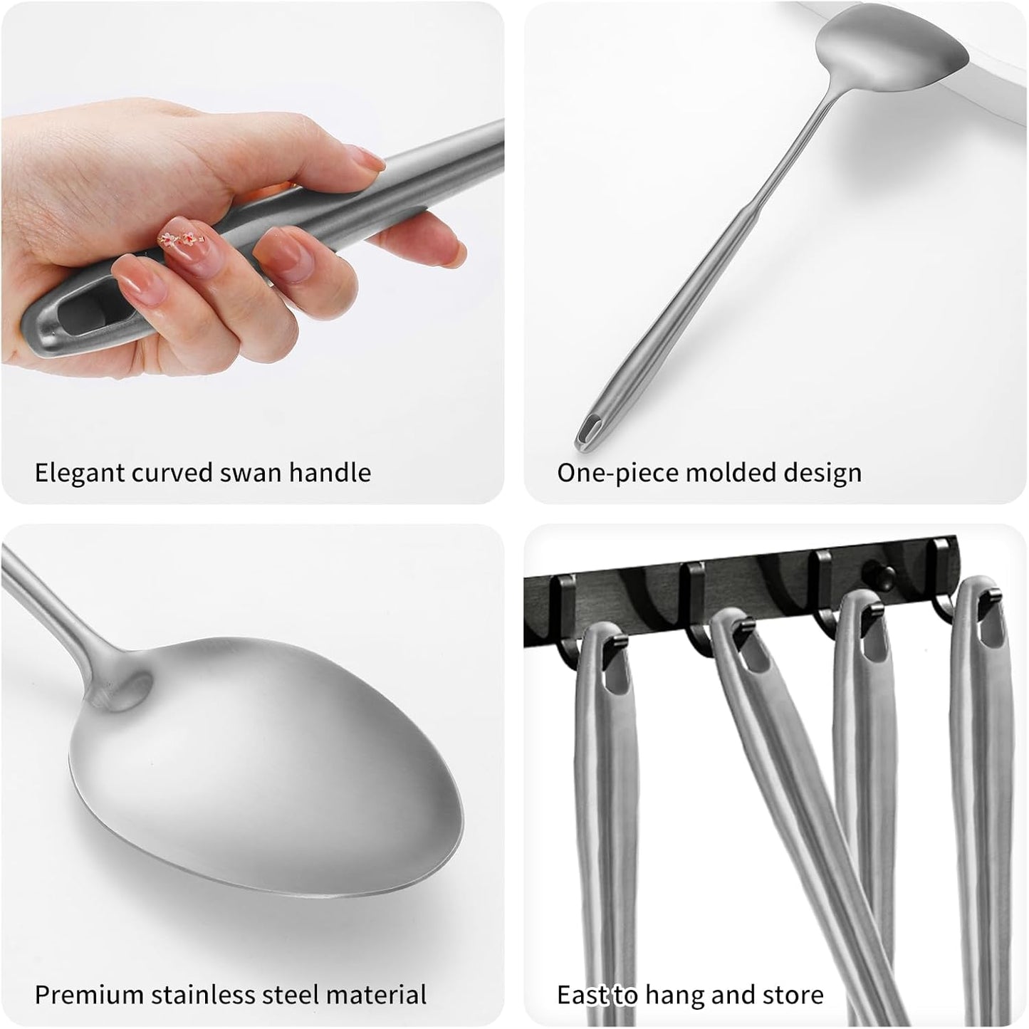 304 Stainlss Steel Kitchen Utensils Set, 12 Pcs Long Metal Cooking Utensil Gadgets Tools Set with