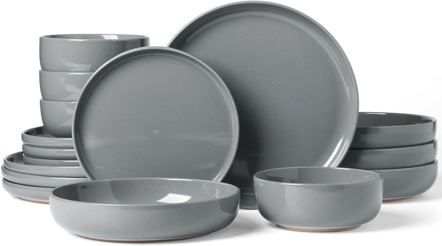 Famiware Milkyway Stoneware Dinnerware Sets with Pasta Bowls, Service for 4 (16 Pieces), Plates and