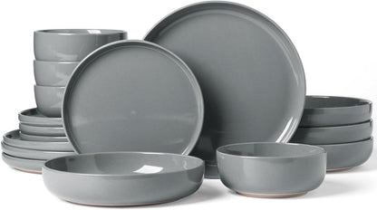 Famiware Milkyway Stoneware Dinnerware Sets with Pasta Bowls, Service for 4 (16 Pieces), Plates and