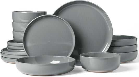Famiware Milkyway Stoneware Dinnerware Sets with Pasta Bowls, Service for 4 (16 Pieces), Plates and