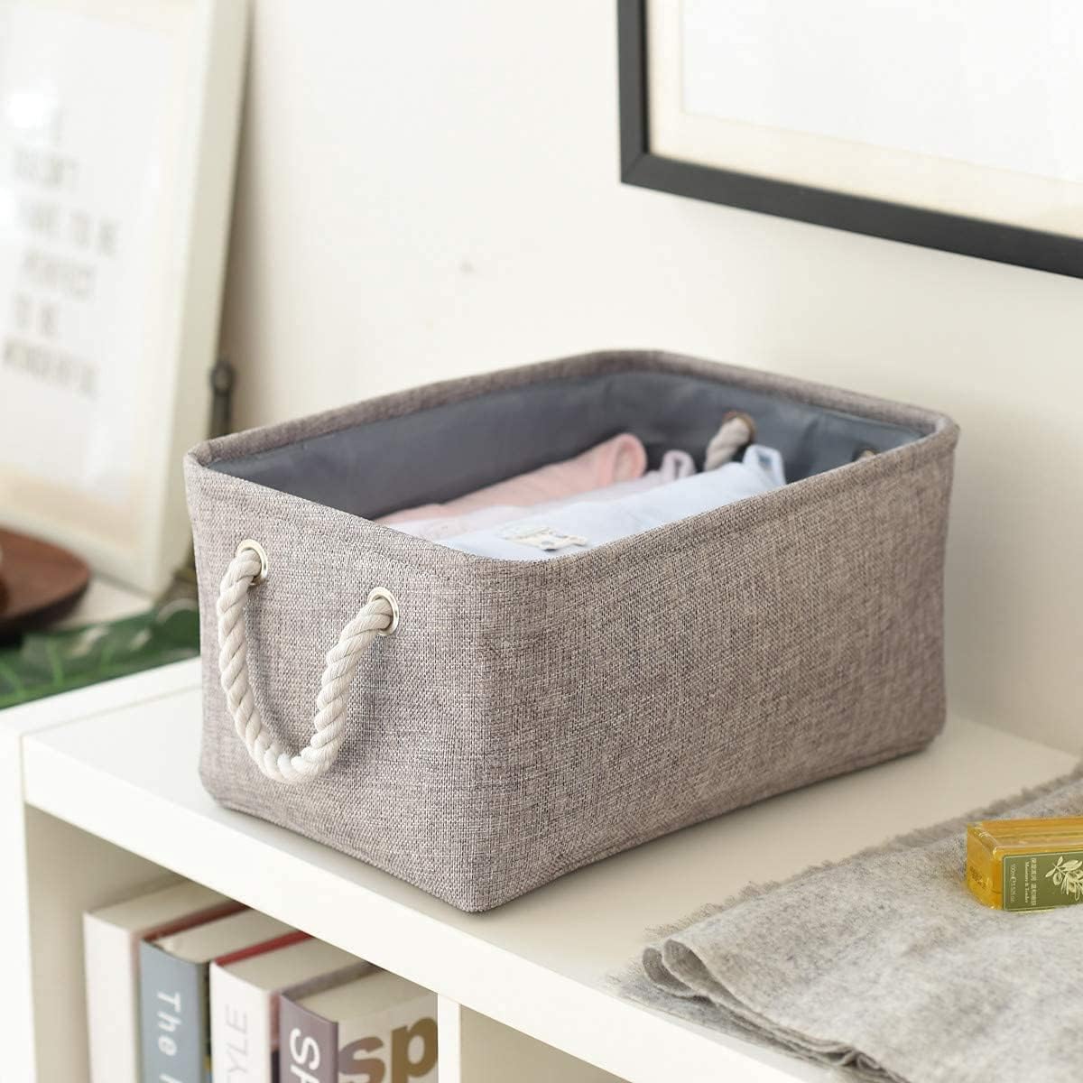 Storage Basket Fabric Sturdy Canvas Storage Bins Organizer with Handles for Clothes and Storage