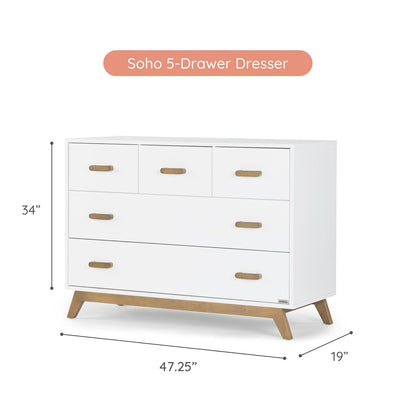 dadada Soho 5-Drawer Dresser for Nursery and Bedroom - Modern Design, Large Storage, Baby-Safe