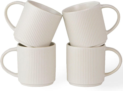 famiware Coffee Mug Set for 4, Star 12 oz Catering Mugs Cup Set with Handle for Coffee, Tea, Cocoa