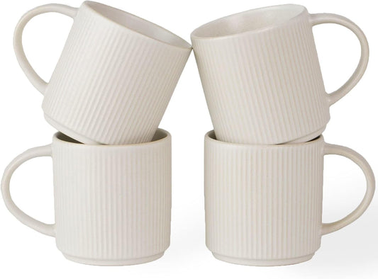 famiware Coffee Mug Set for 4, Star 12 oz Catering Mugs Cup Set with Handle for Coffee, Tea, Cocoa