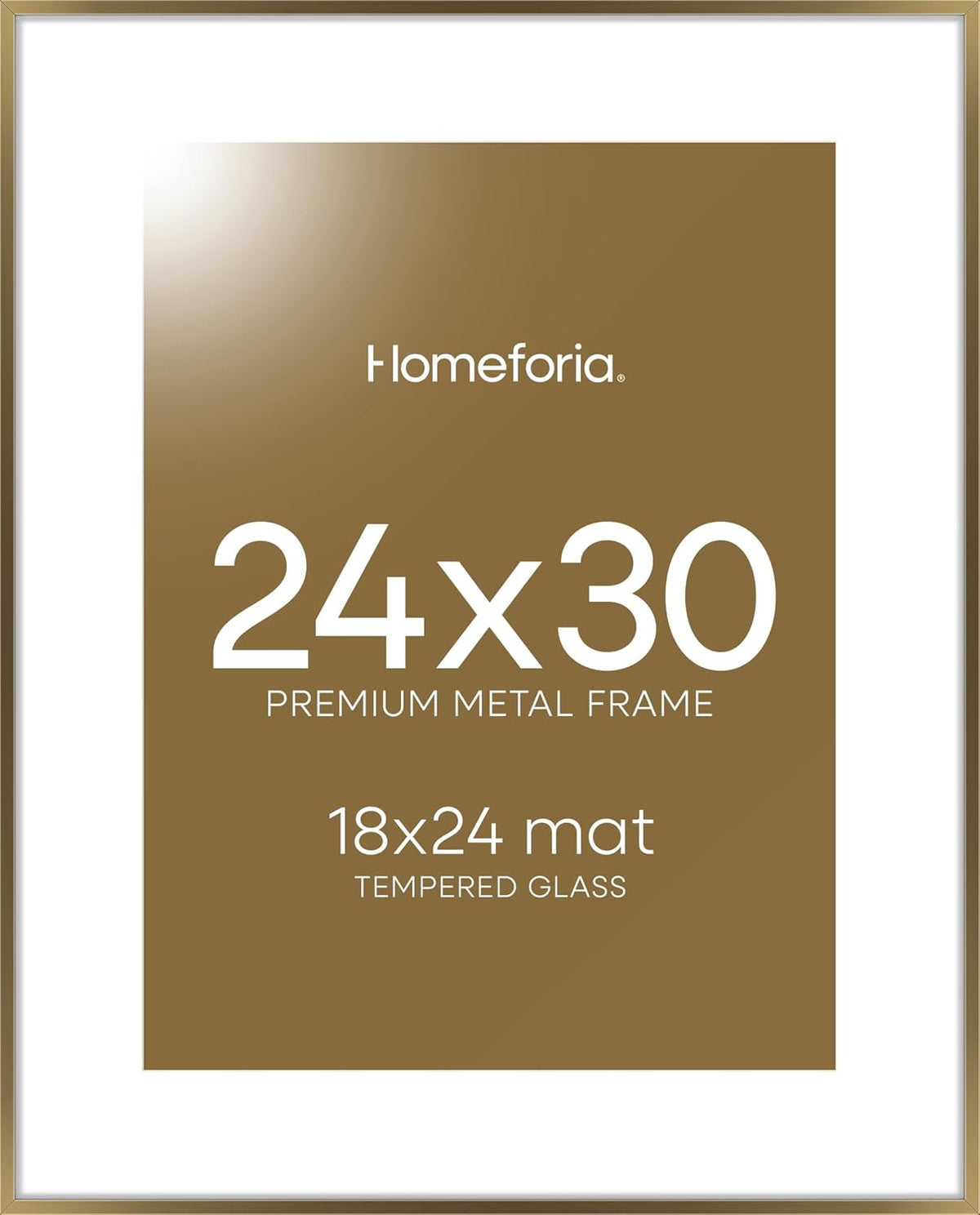 Homeforia Bronze 24x30 Picture Frame, High End Metal Poster Frame with Mat 18x24, Tempered Glass