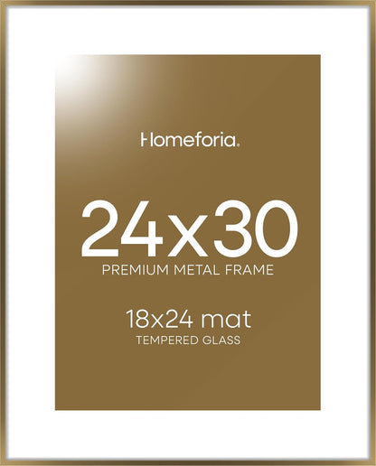 Homeforia Bronze 24x30 Picture Frame, High End Metal Poster Frame with Mat 18x24, Tempered Glass