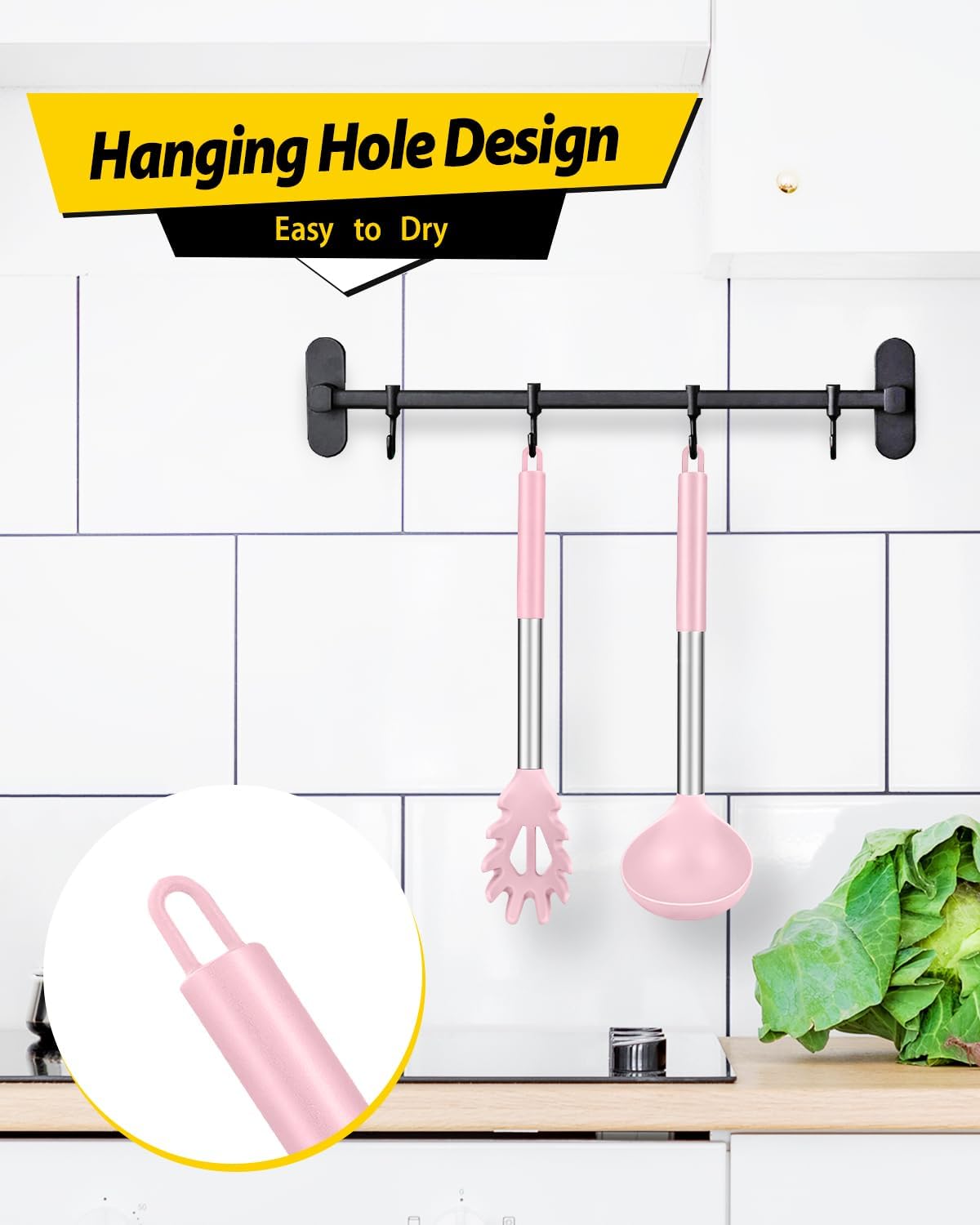 Silicone Pasta Fork and Ladle Spoon Set, Large Non Stick Kitchen Utensils for