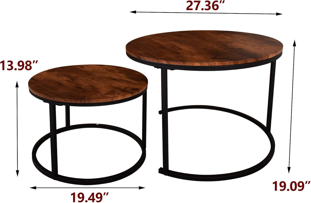 HOMERECOMMEND Round Coffee Table Set of 2 Modern Nesting Side End Table for Living Room,Round