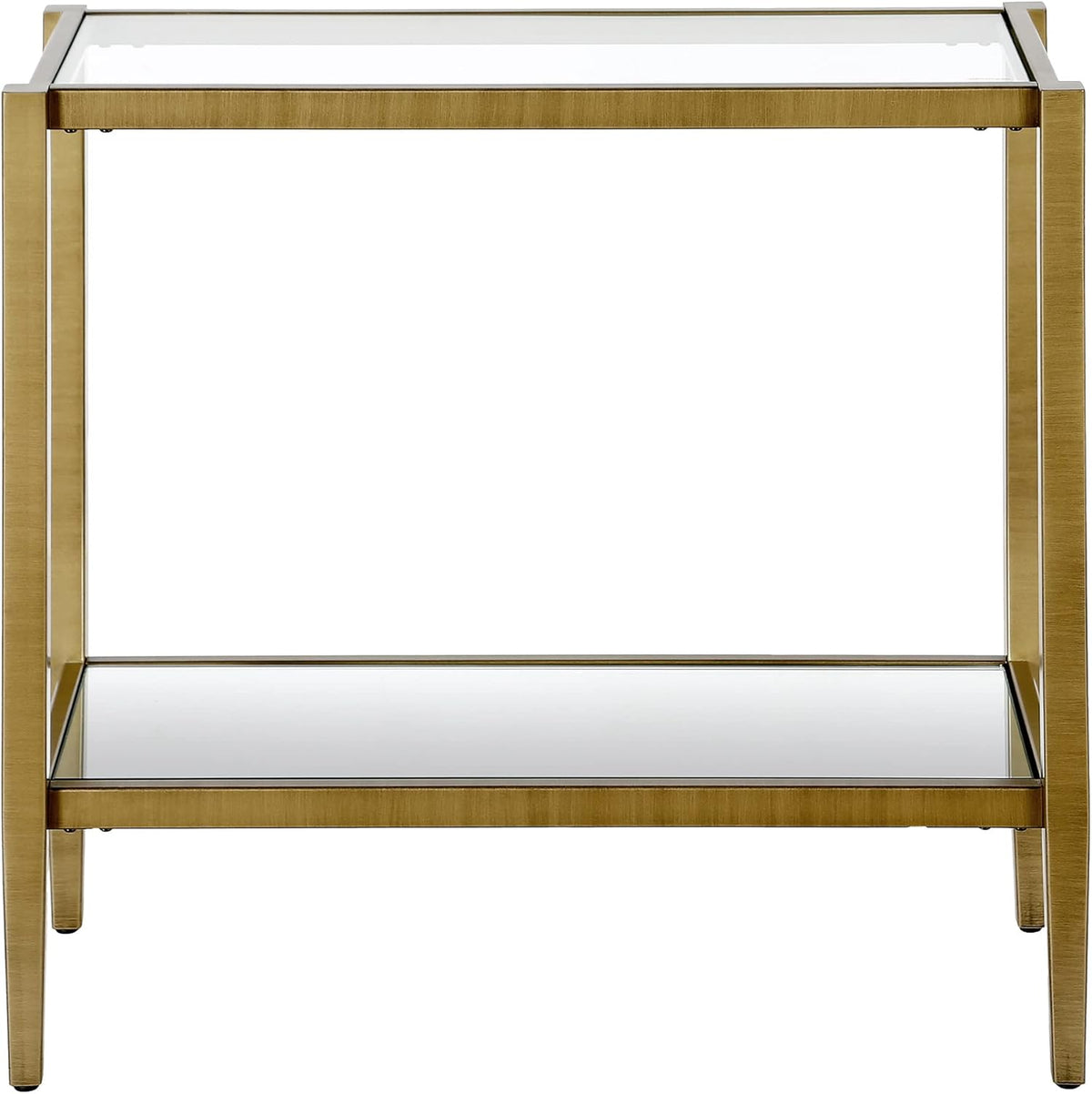 Henn&Hart 24" Wide Rectangular Side Table with Glass Shelf in Antique Brass, Table for Living Room