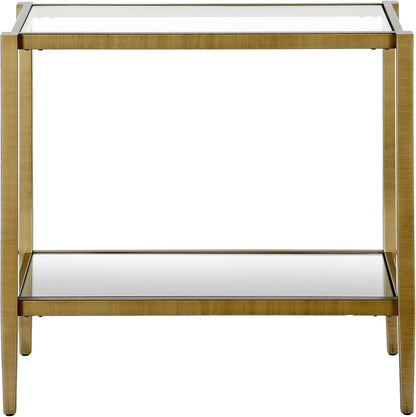 Henn&Hart 24" Wide Rectangular Side Table with Glass Shelf in Antique Brass, Table for Living Room