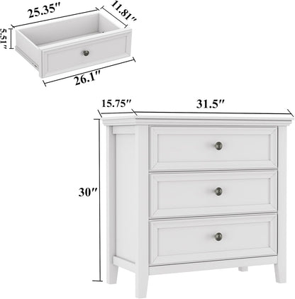 BLANKSPACE White Dresser, 3 Chest Drawer Dresser for Bedroom, Large Capacity Nightstand, Modern