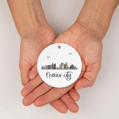Andaz Press Round Ceramic Porcelain Christmas Tree Ornament Keepsake Gift, Mexico City, Colorful