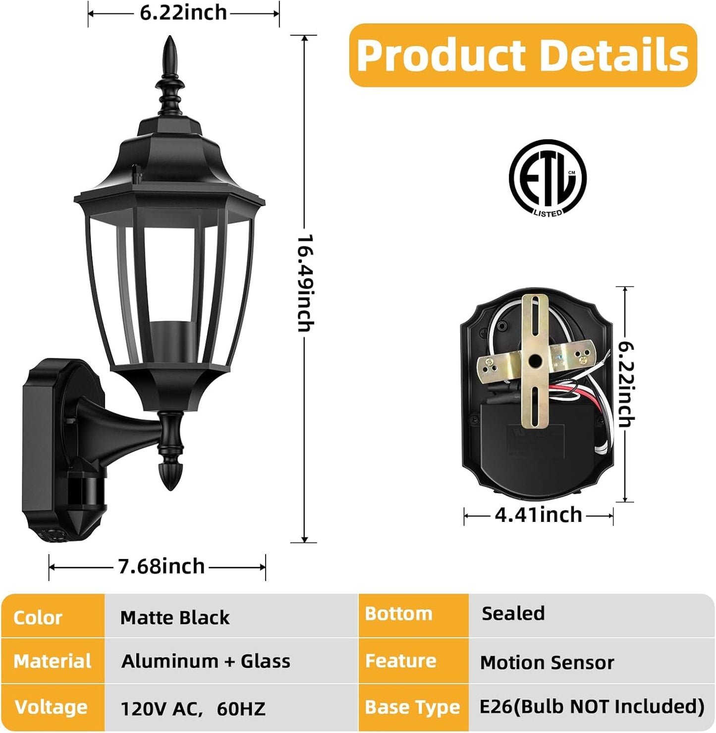 Lamomo Motion Sensor Outdoor Lights, Dusk to Dawn Outdoor Lighting, Exterior Aluminum Waterproof