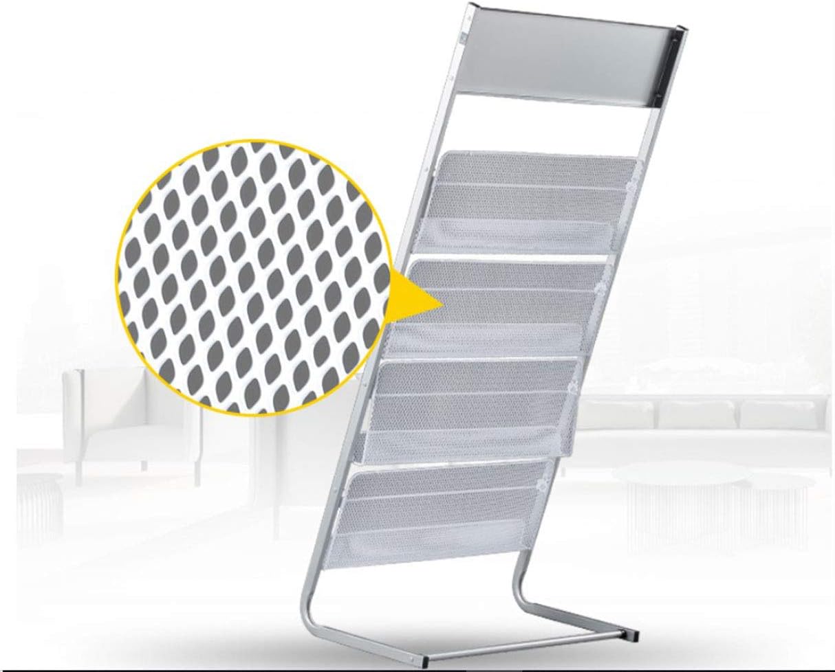 GENMO Floor-Standing Magazine Rack, Carbon Iron Steel, Silver, 4 Large Shelves, Convenient