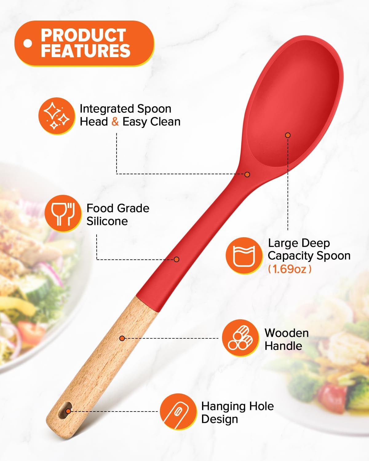 Silicone Cooking Spoons, Great for Scooping Sides and Serving Hearty Stews, BPA-Free Matte