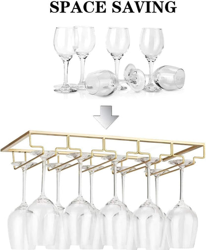 Wine Glass Rack - Under Cabinet Stemware Wine Glass Holder Glasses Storage Hanger 1 Pack Metal