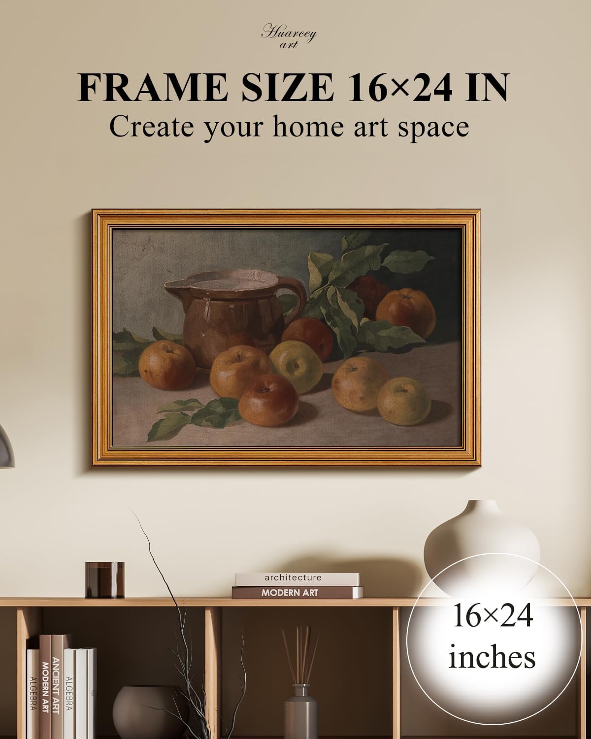 HUARCEY Gold Framed Vintage Wall Art for Living Room, Harvest Apples Still Life Oil Painting