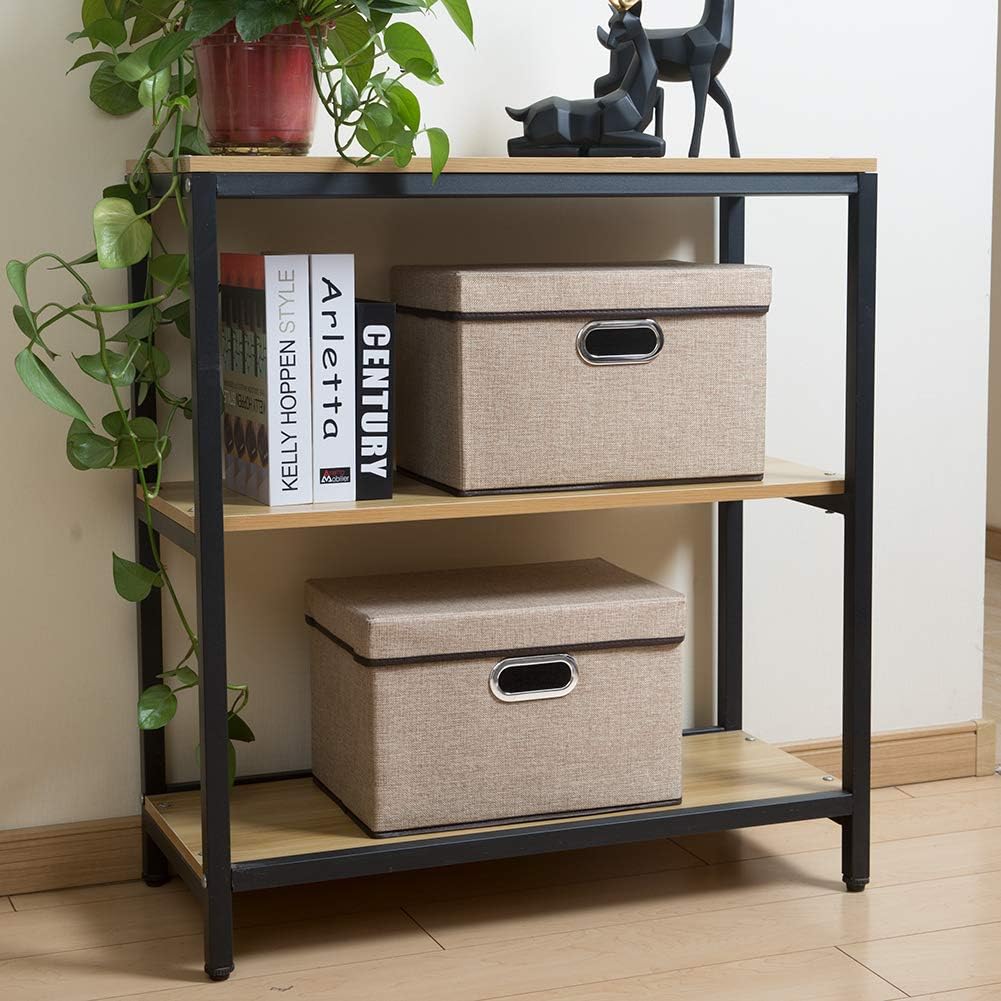 PRANDOM Collapsible Storage Cubes with Lids [1-Pack] Jute Fabric Foldable Storage Boxes Organizer