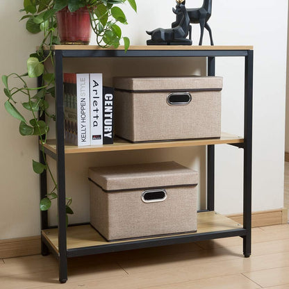 PRANDOM Collapsible Storage Containers with Lids [5-Pack] Jute Fabric Foldable Storage Bins Boxes
