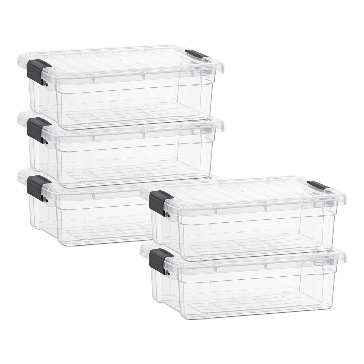 Superio Clear Storage Boxes with Lids, 4.5 Quart Plastic Container Bins for Organizing, Stackable