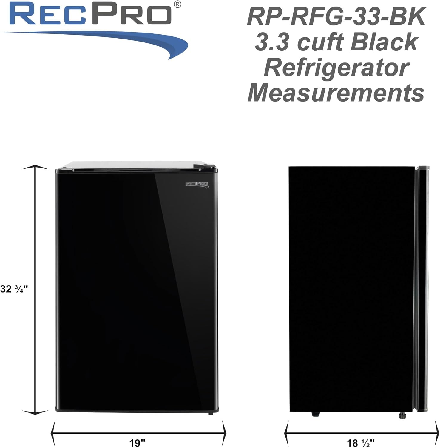 RecPro 3.3 Cu Ft 12V RV Refrigerator | Black Fridge with Adjustable Shelves, 18-Can Door Storage