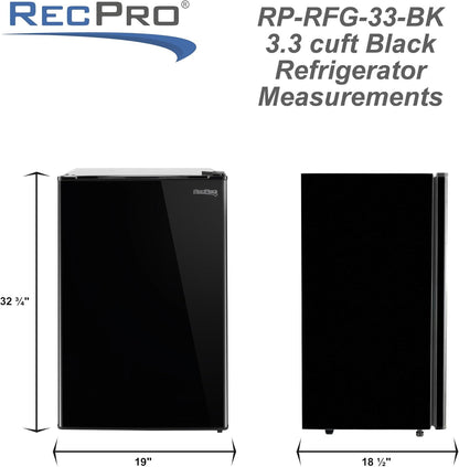 RecPro 3.3 Cu Ft 12V RV Refrigerator | Black Fridge with Adjustable Shelves, 18-Can Door Storage