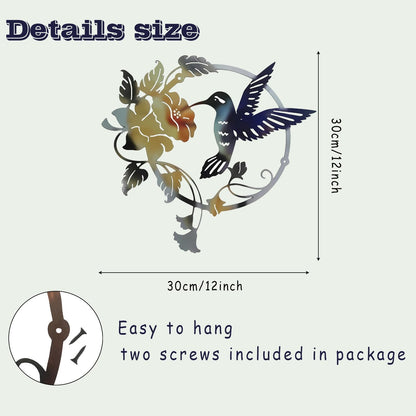 Zoihet Round Metal Bird Wall Art Decor - Hummingbird Wall Art Silhouette for your patio, garden