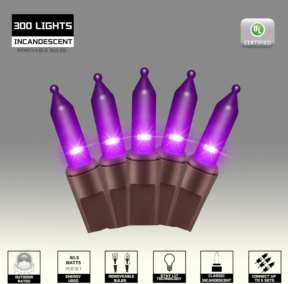 300LIGHTS(2*150L) PURPLE Extra-Bright With End Connectors Halloween Decorative Lights 19.44m UL