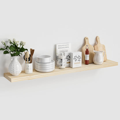 Light Wood Floating Shelves 48 Inch, 8 in Deep Single Book Shelf Floating for Wall Mounted, Heavy
