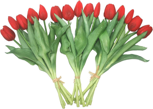 15pcs Artificial Tulips Flowers, Fake Tulips Real Touch, Faux Latex Bouquets, for Party Wedding