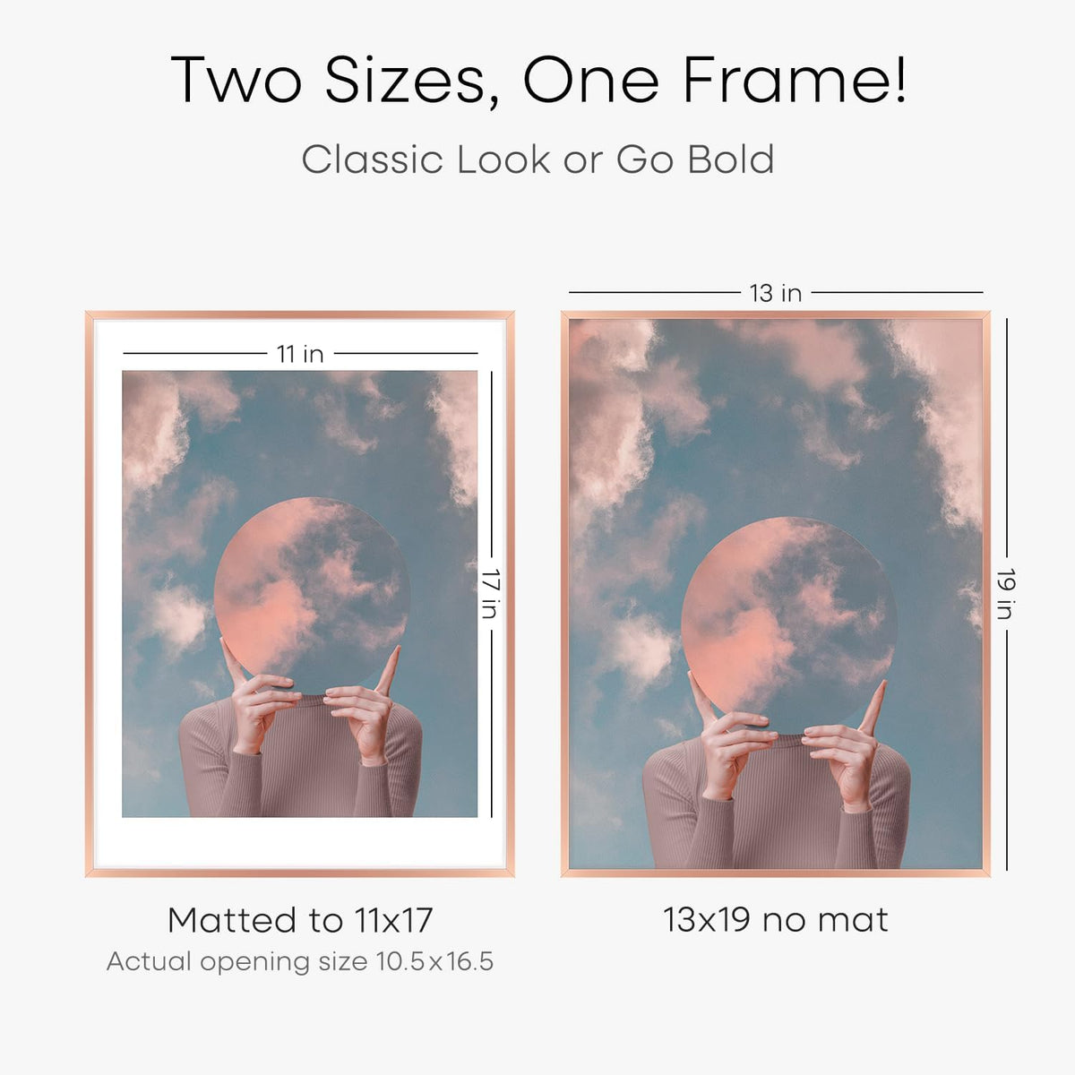Homeforia 13x19 Picture Frame Rose Gold, High End Metal 13x19 Poster Frames with Mat 11x17 inch