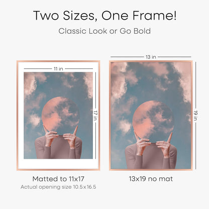 Homeforia 13x19 Picture Frame Rose Gold, High End Metal 13x19 Poster Frames with Mat 11x17 inch