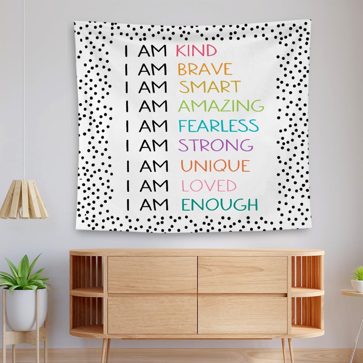 QGFM Positive Affirmations Wall Decor, I am Kind Brave Smart Inspirational Tapestry Wall Hanging