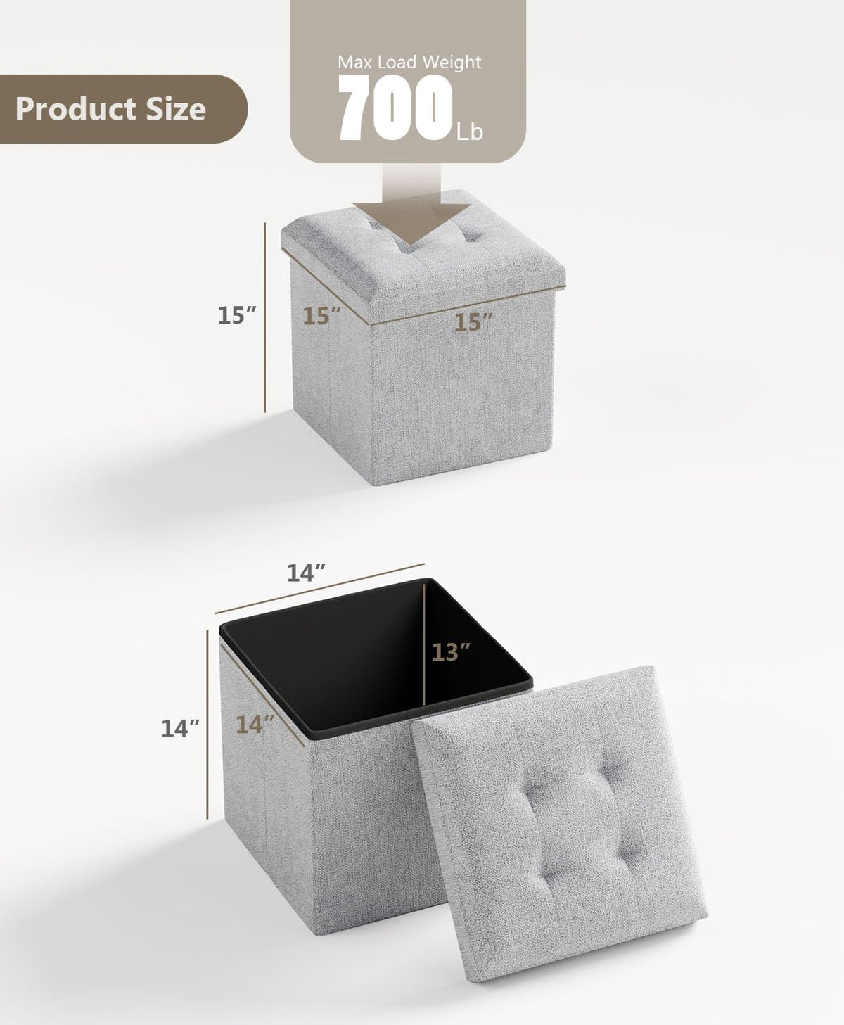 15 Inches Small Folding Storage Ottoman Cube, Storage Footrest, Foot Rest Stool, for Living Room