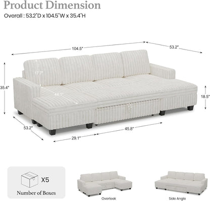 Belffin Modular Sectional Sleeper Sofa with Pull Out Couch Bed Corduroy Double Chaise with Storage