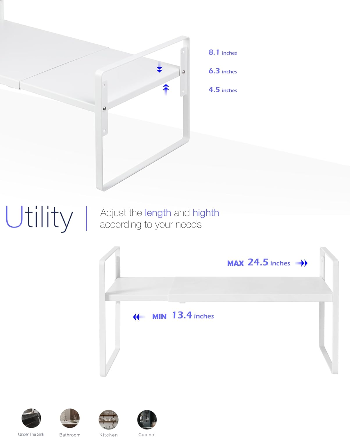 Nxconsu Cabinet Shelf Expandable Height Adjustable Shelf Organizer Riser for Kitchen Cabinet Pantry
