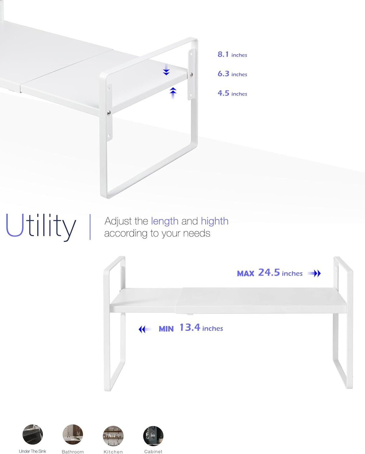 Nxconsu Cabinet Shelf Expandable Height Adjustable Shelf Organizer Riser for Kitchen Cabinet Pantry