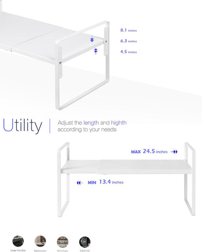 Nxconsu Cabinet Shelf Expandable Height Adjustable Shelf Organizer Riser for Kitchen Cabinet Pantry