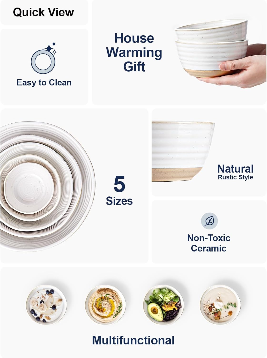 LE TAUCI Cereal Bowls Set of 4, Ceramic Soup Bowl 28 oz, Stoneware Kitchen Bowl for Pho, Chip