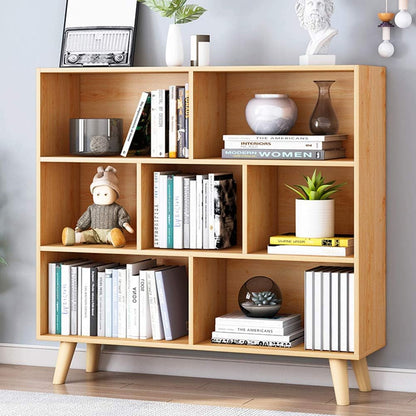 IOTXY Wooden Open Shelf Bookcase - 3-Tier Floor Standing Display Cabinet Rack with Legs, 7 Cubes
