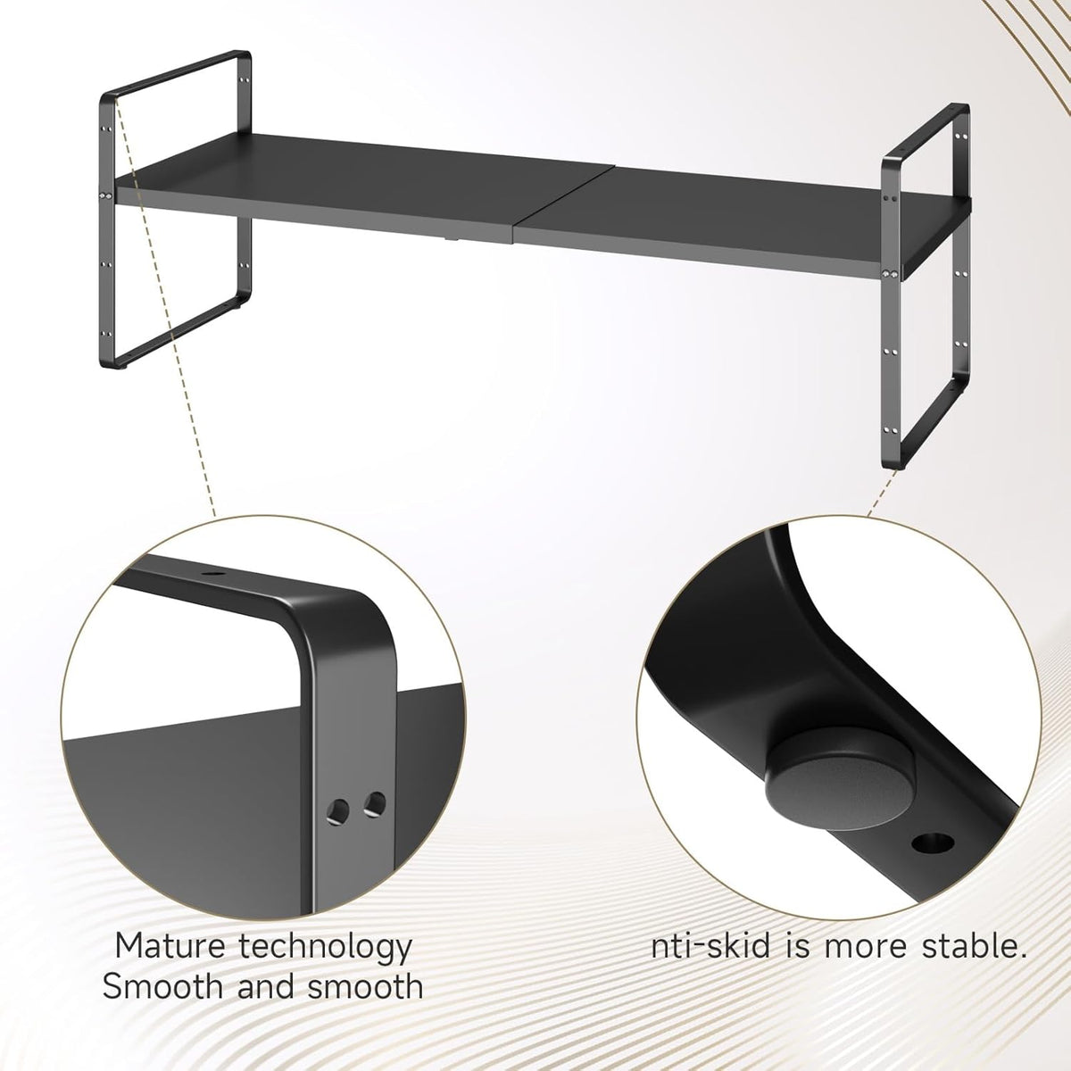 16.5~27.1" Expandable Shelf Organizer, 2Pack 8.1" Wide Stackable Cabinet Shelf Organizers, Black
