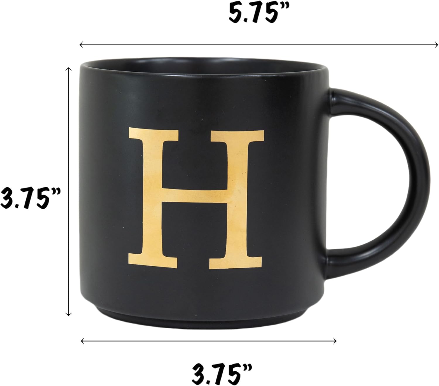 COLLECTIVE HOME - Monogram Ceramic Mugs, 15 oz Golden Initial Black Coffee Cups, Elegant Alphabet