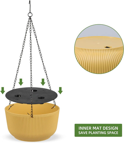 Dexceder 11.2 Inch Self Watering Hanging Planters Indoor Outdoor, Thickened Hanging Basket Flower