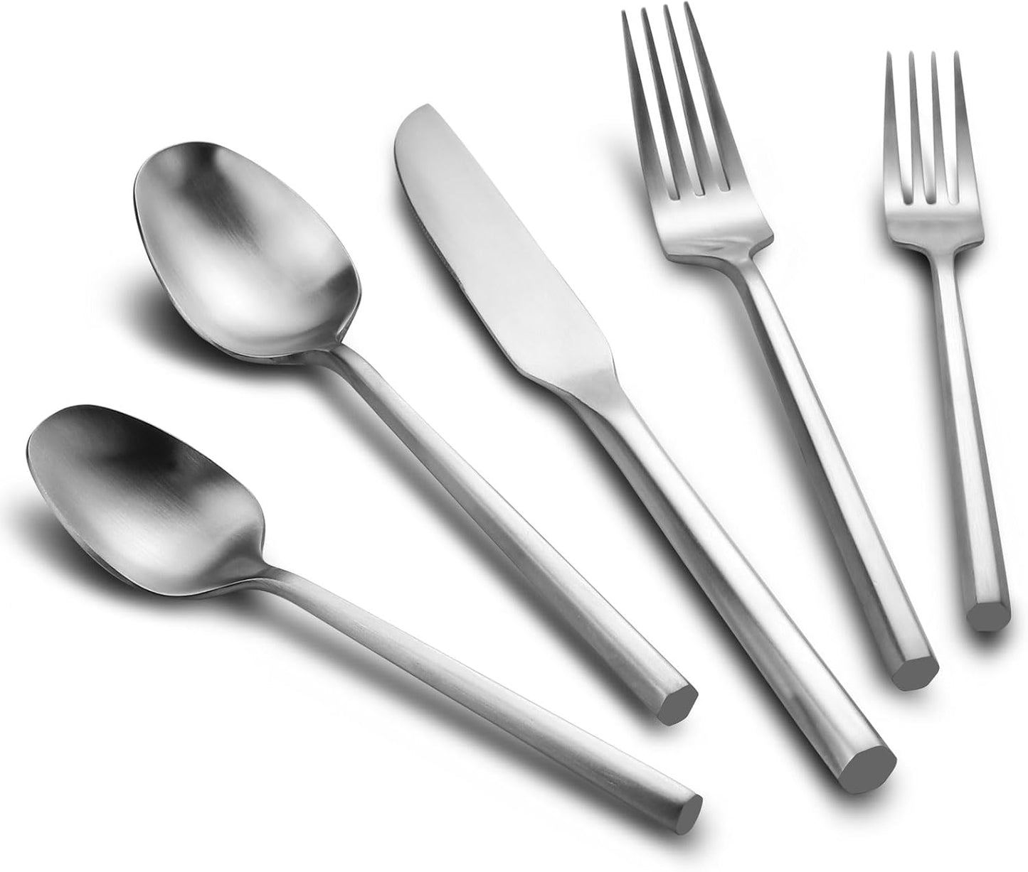 Silverware Set Flatware Set Matte Silver Cutlery Set with Hexagon Handle Forged Stainless Steel 20